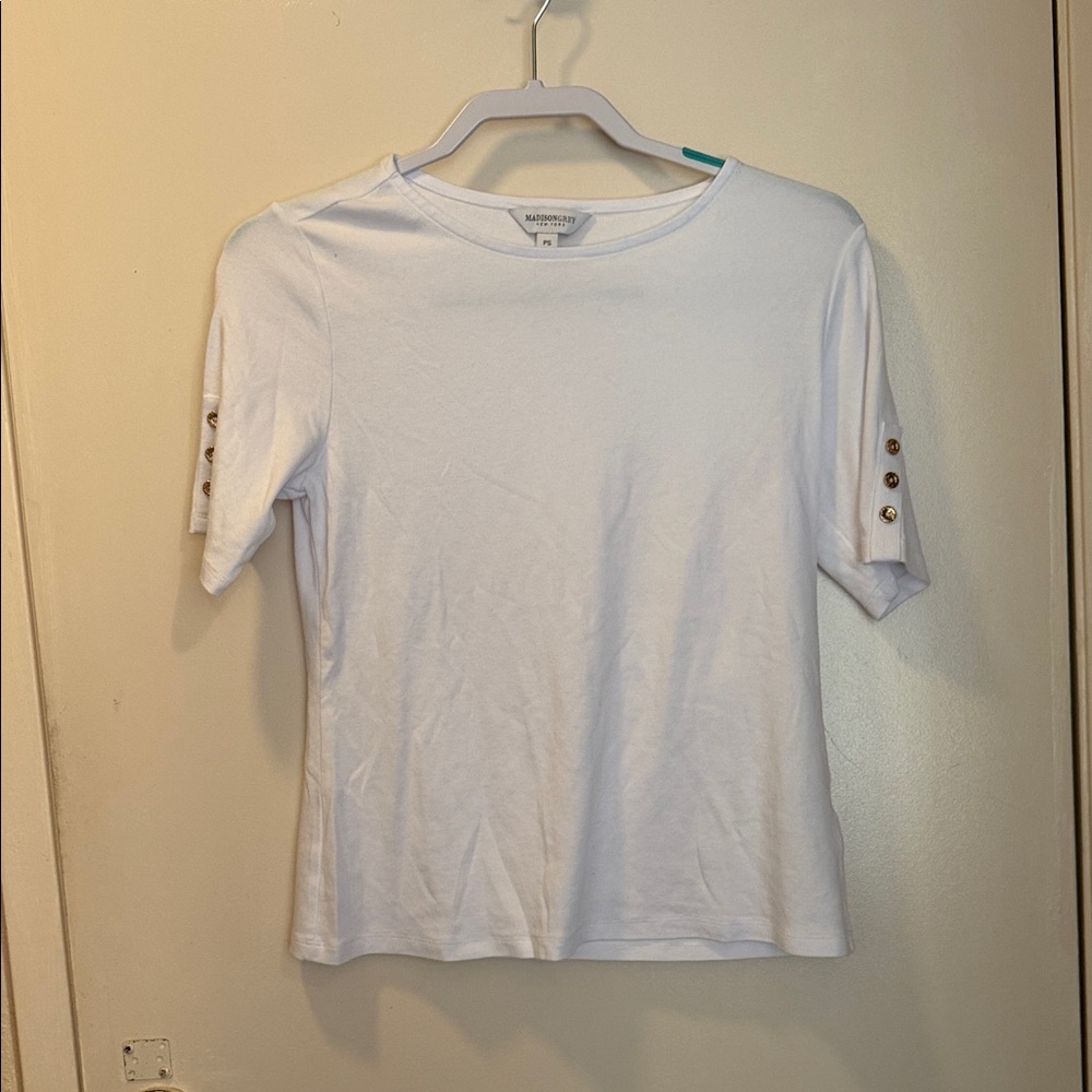 Madisongrey White Short Sleeve Top with Button Detail